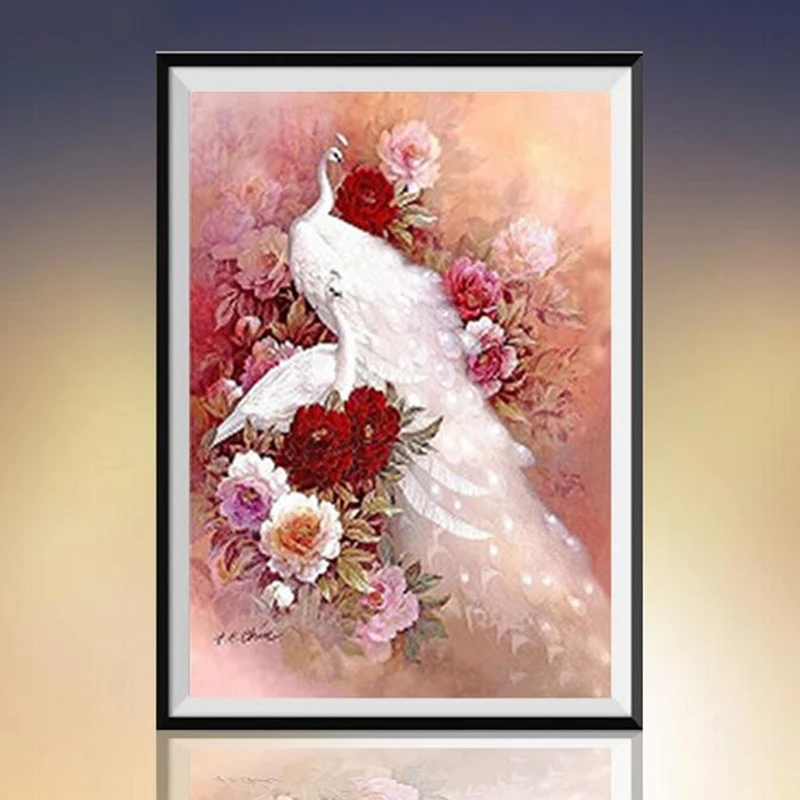 Животные Мозаика DIY алмазная живопись кристалл белая Алмазная вышивка Павлин