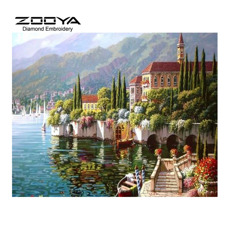 5D алмазная живопись сделай сам пейзаж мираж море вилла вышивка крестиком стразы