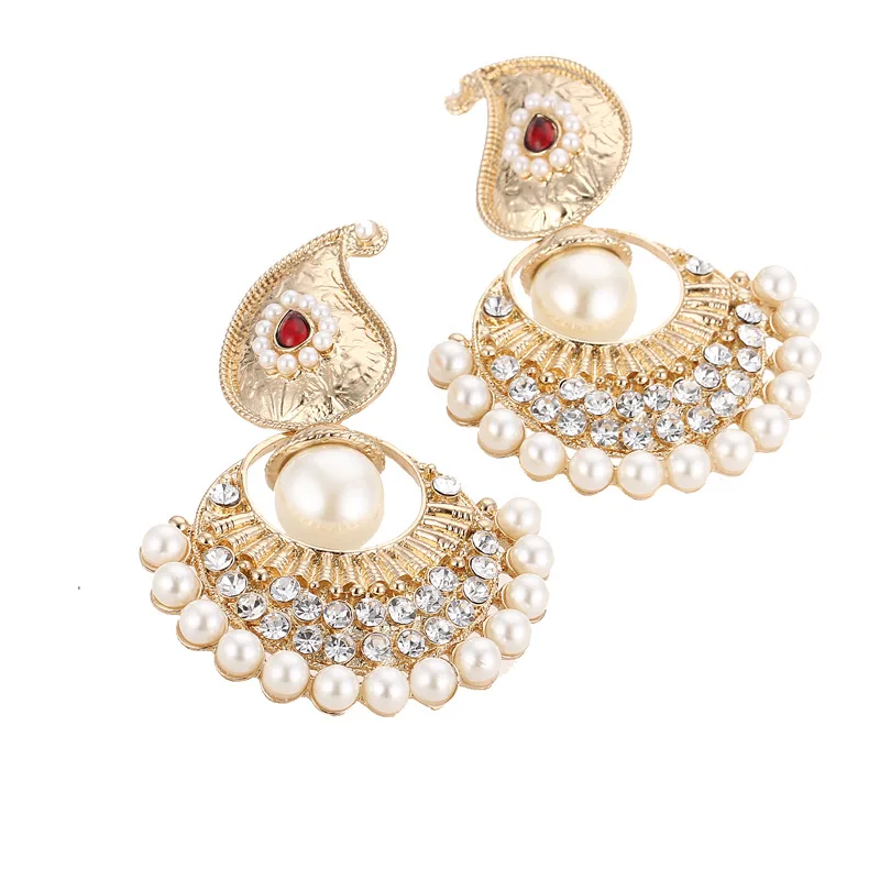Золотые металлические индийские серьги Jhumki Jhumka с искусственным жемчугом, Болливуд, стразы, корейская мода, ювелирные изделия для невесты, свадьбы, вечеринки, клуба