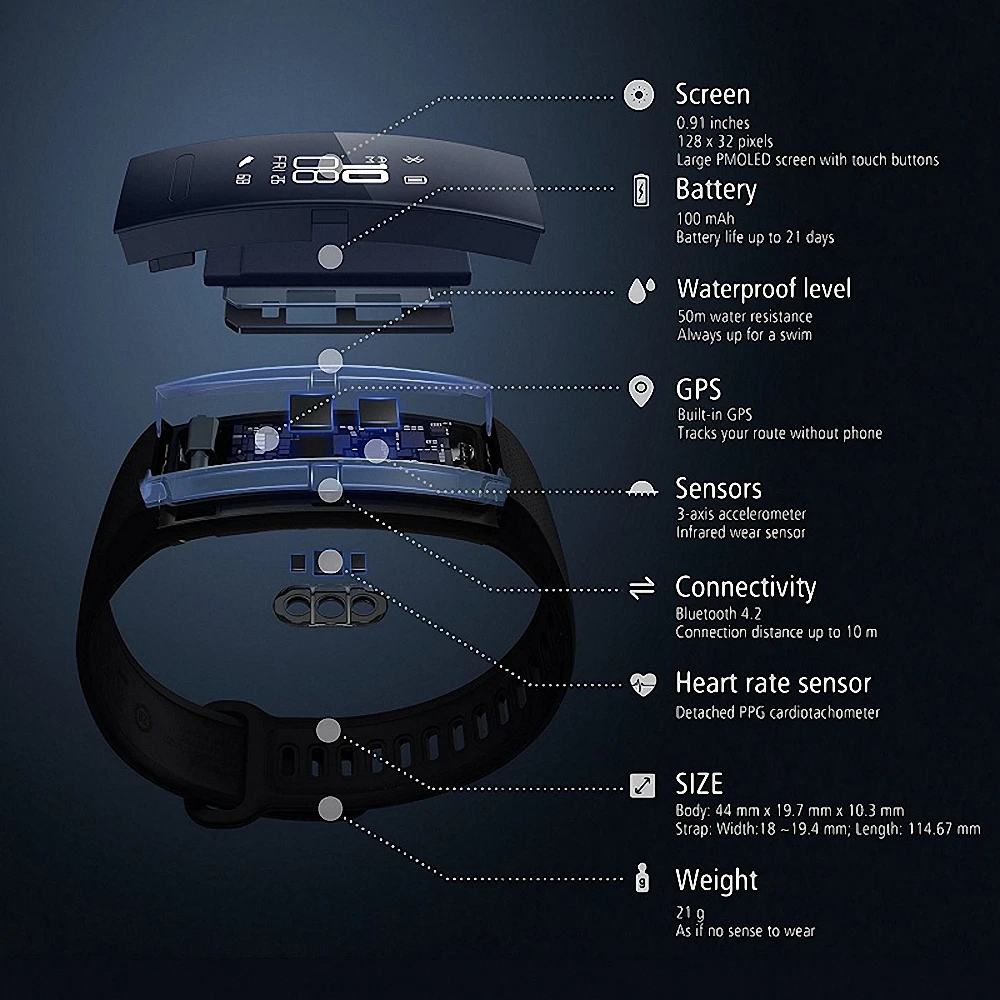Спортивный браслет huawei 2 pro B29 B19 с gps для плавания, браслет для мониторинга сердечного ритма, Подарочная пленка для экрана