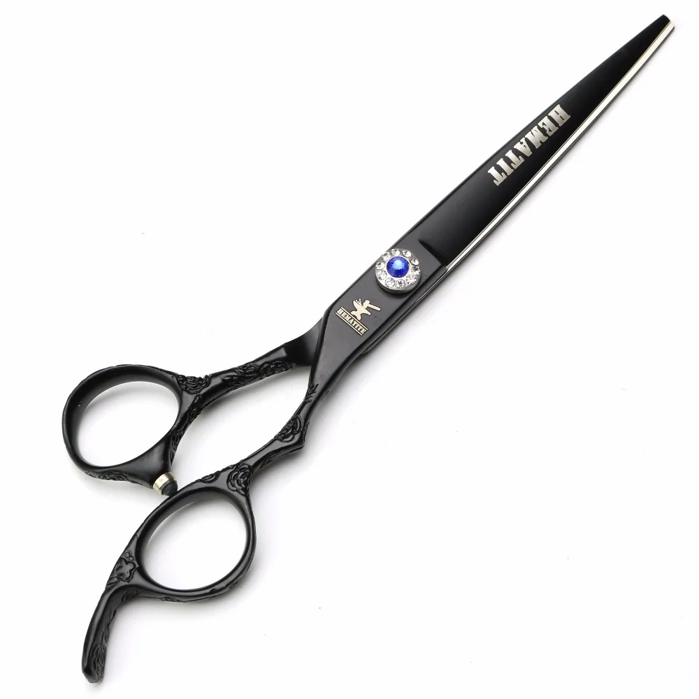 

7 inch black hairdressing scissors Japan 440C hair scissors rose carving professional cutting scissors and thinning scissors set