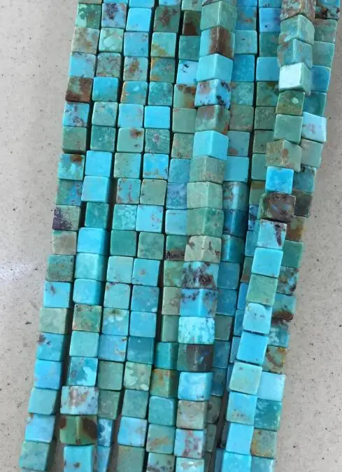 4mm Square Turquoise Очень стильные натуральные зеленые бирюзовые китайские Hubei оригинальные натуральные неокрашенные свободные бусины, лечебная сила, ювелирные изделия, отличный подарок - Цвет: 4mm Square Turquoise