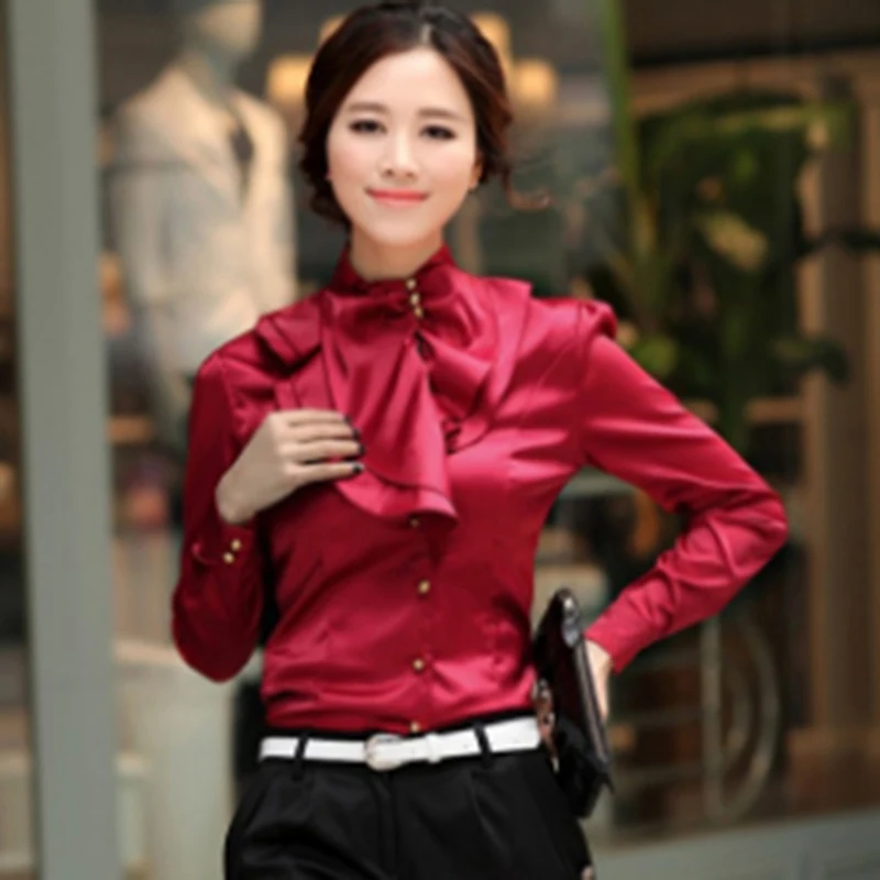

Ruffles Fashion Design Office Lady Shirts Solid Long Sleeve Elegant Women Blouse Autumn Female Blouse
