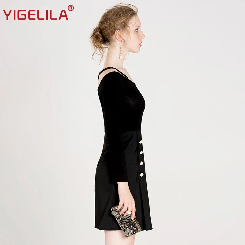 YIGELILA 2019 женское черное платье модное сексуальное с v-образным вырезом без спинки
