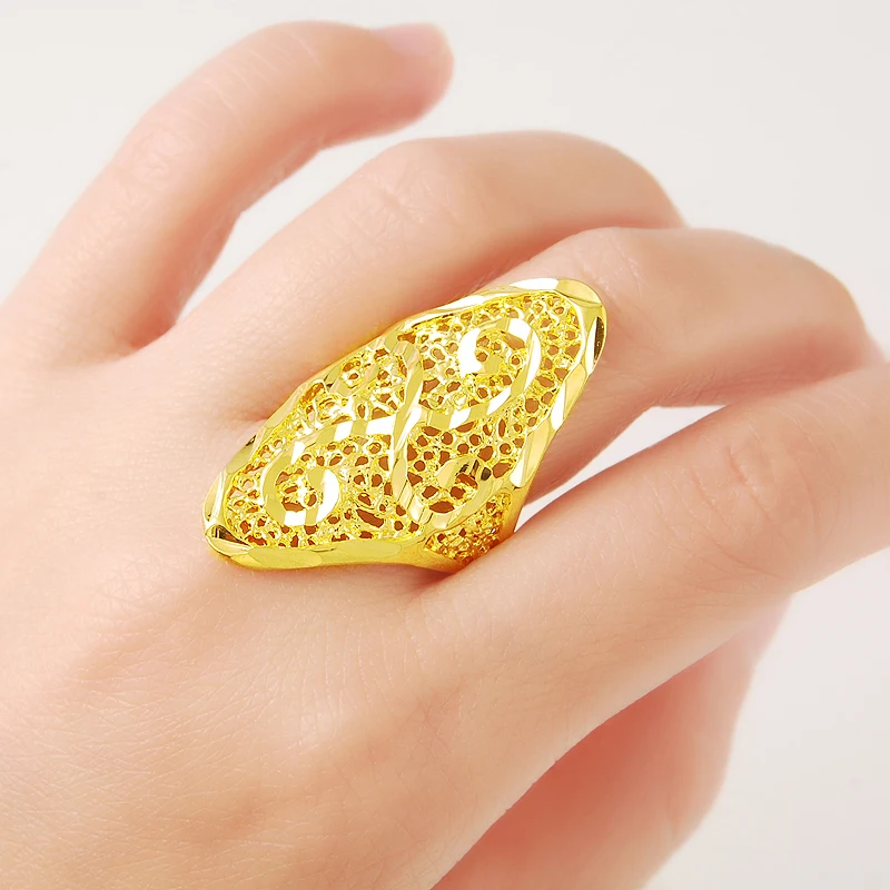 Вакуумное коктейльное кольцо из чистого золота 24 К винтажное популярное Золотое