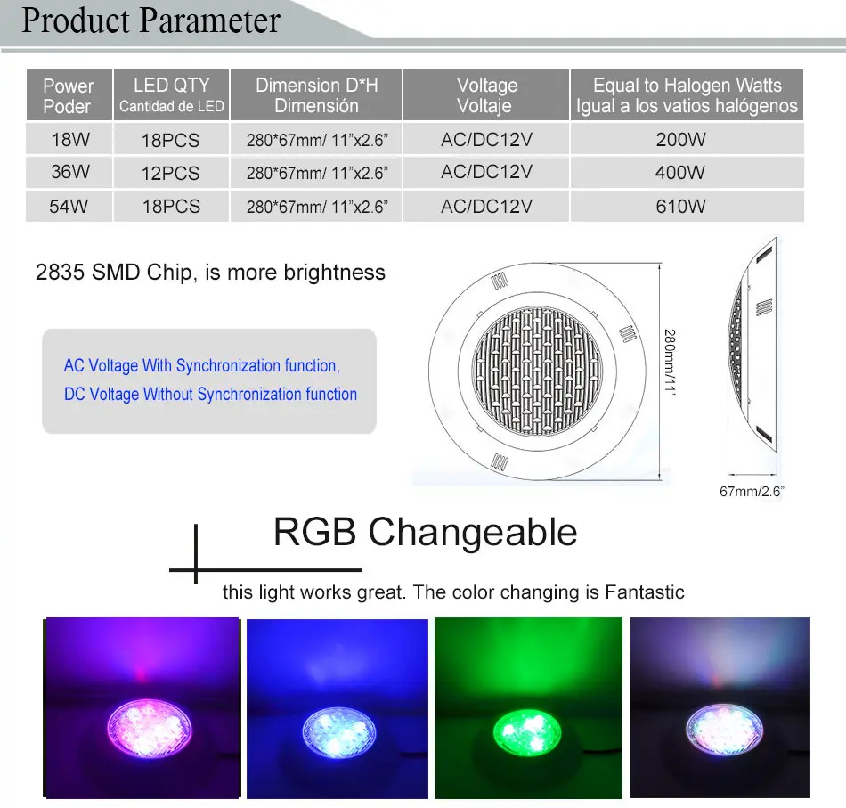 Подводный светильник hotake светодиодный погружной RGB настенный для бассейна IP68
