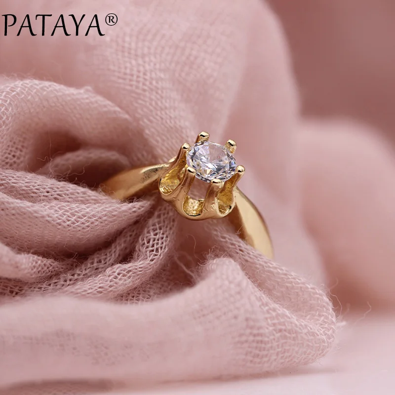 PATAYA, новая мода 585, розовое золото, белый, круглый природный Цирконий, кольца для женщин и девушек, вечерние, простые, Благородные Ювелирные изделия, милое, маленькое, тонкое кольцо