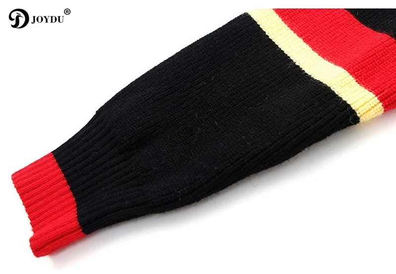 JOYDU Sweater For Women 2018 Winter Runway Design Ruffles Patchwork Wool Knitted Sweaters Red Black Striped Slim Pullover Jumper | Женская