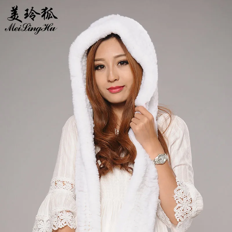 

MeiLingHu Winter Fur Hat for Women Real Rex Rabbit Fur Hats Fashion Warm Knitted Scarf Cap Caps New High-end Women Fur Cap