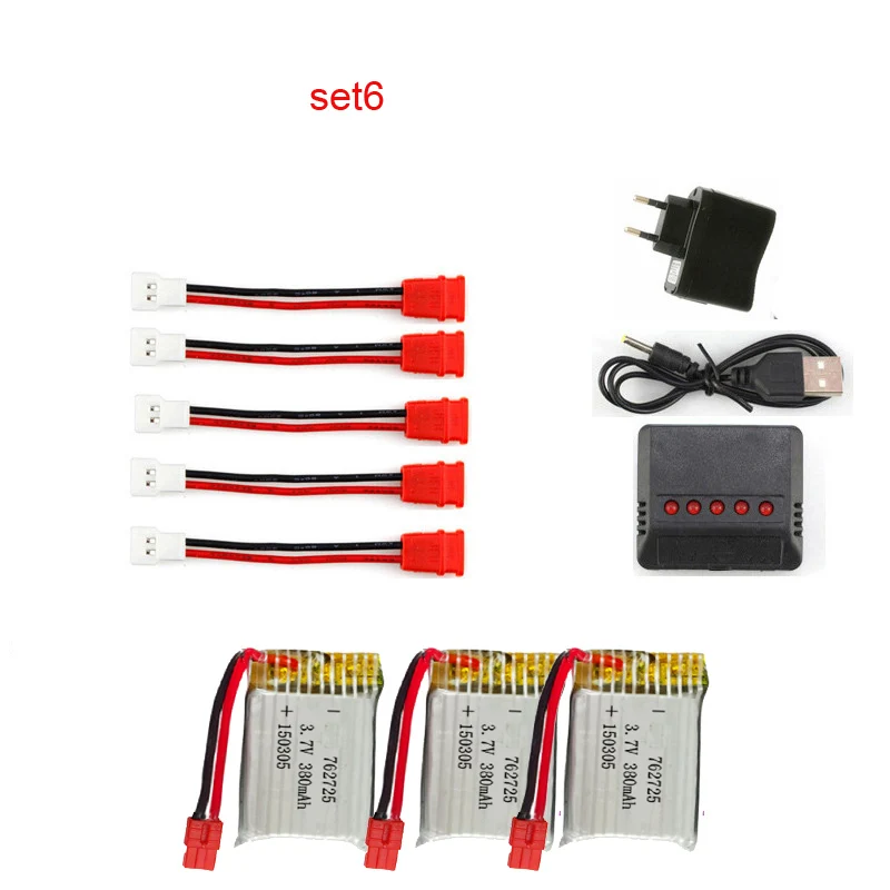 set6 Syma X21/X21w x26 Дрон батарея RC Квадрокоптер запасные части Аксессуары 3,7 V 380mAh батарея и зарядное устройство 5-1 кабель - Цвет: set6