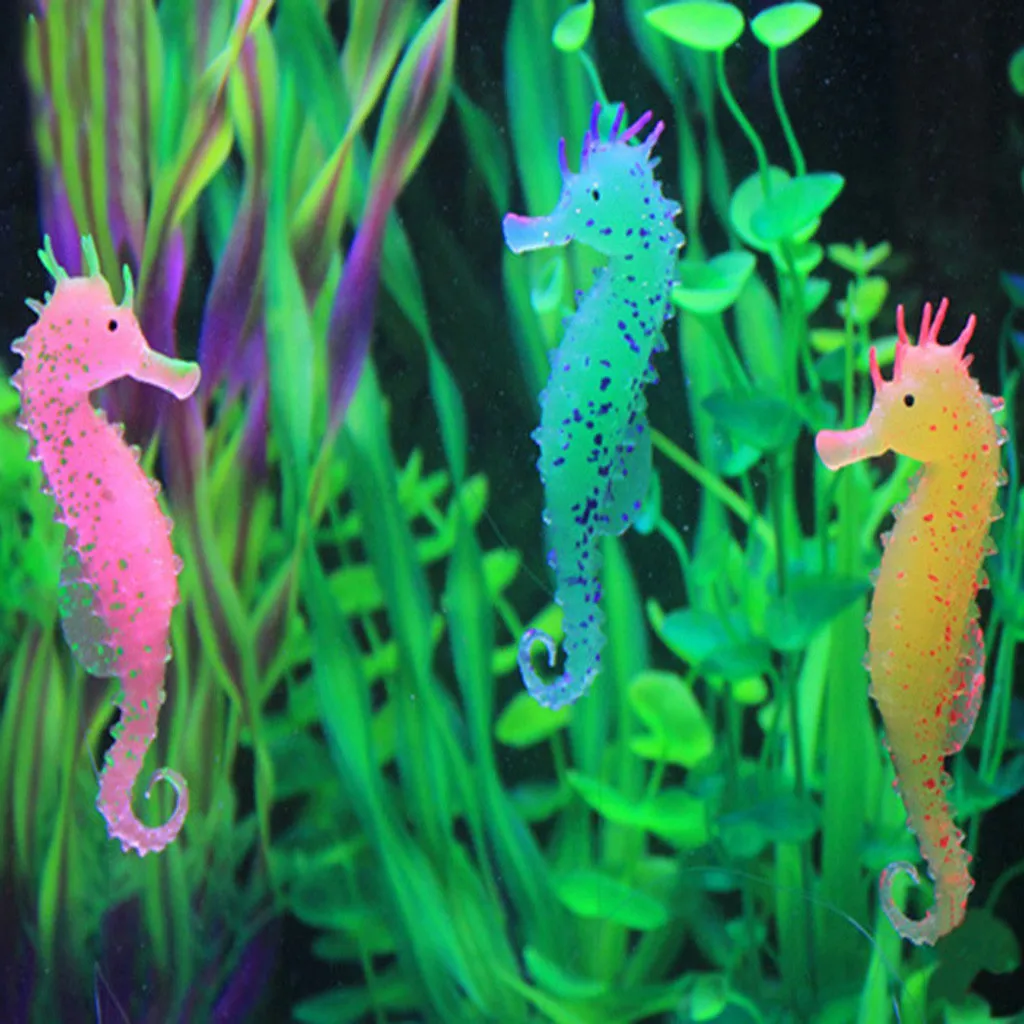 2pc Aquarium Fish Tank Landscaping Decor Artificial Simulation Hippocampus Shape Silicone Decorations 3.28 | Дом и сад