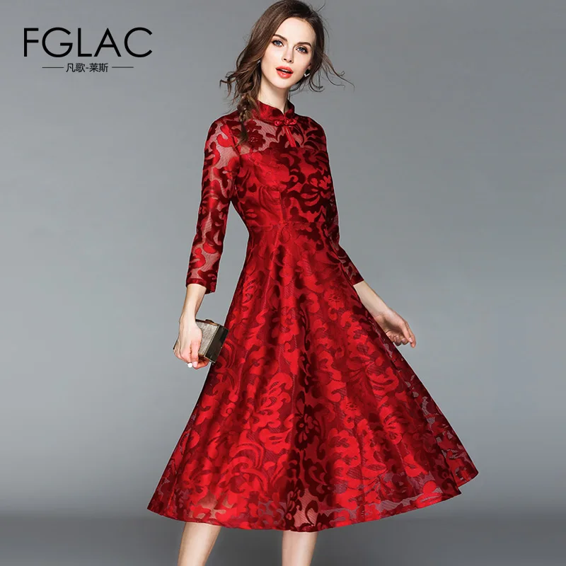 FGLAC Для женщин платье Новинка 2019 г. Модные Повседневное 3/4 рукавами кружевное