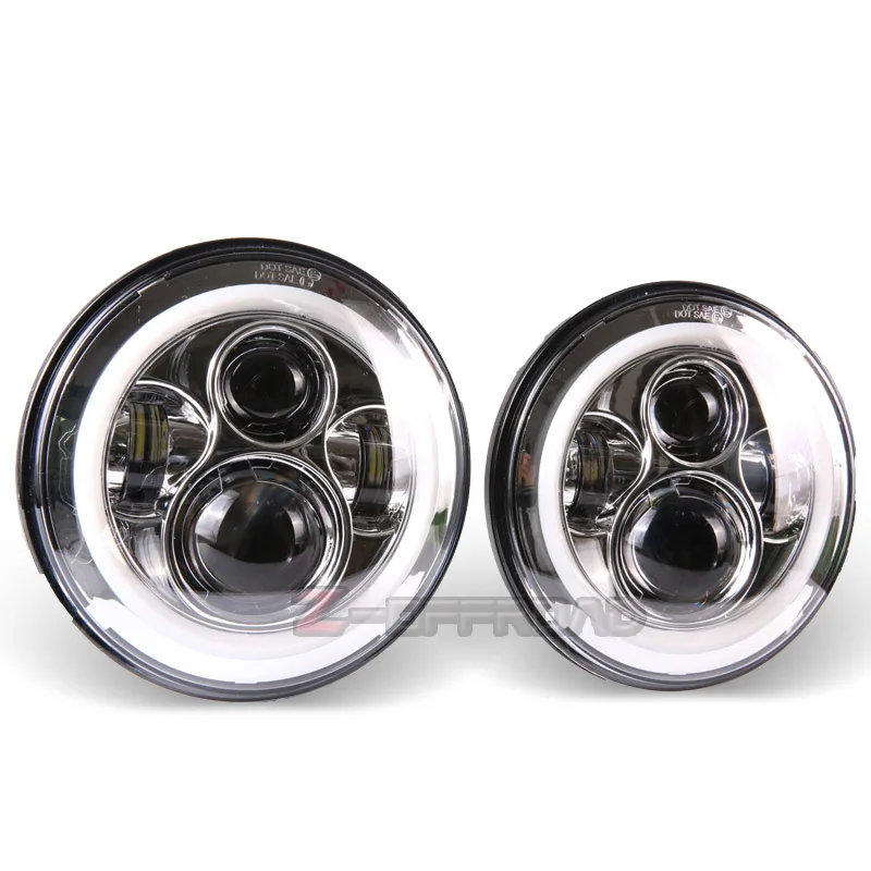 2 шт. 7 дюймов круглый светодиодный автомобильный проектор фара + Белый Halo