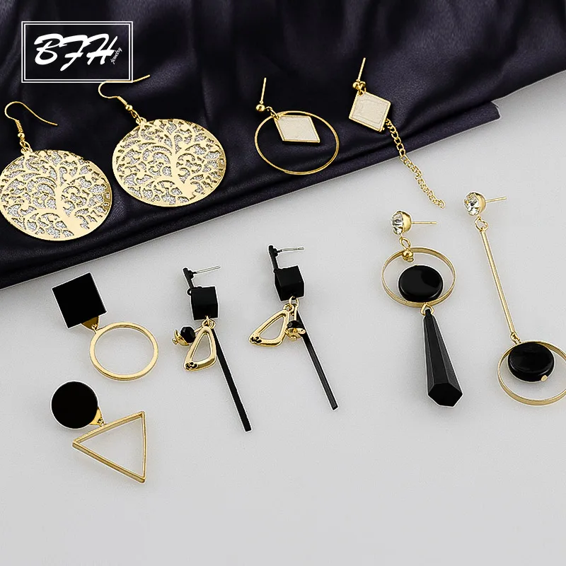 

BFH Fashion Simple Round Triangle Drop Earrings for Women Vintage Big Asymmetric Geometric Gold Dangle Earring Jewelry