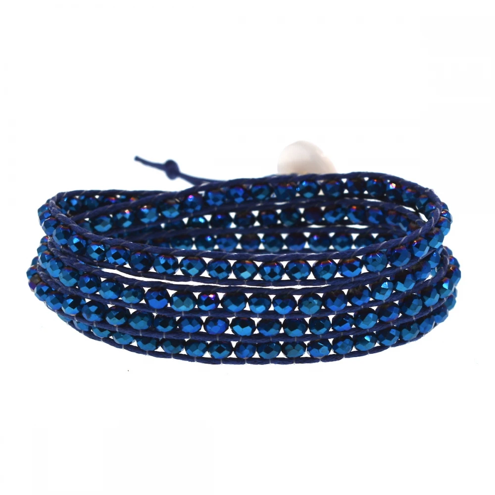 4 браслета ручной работы с металлическим синим кристаллом модные ювелирные