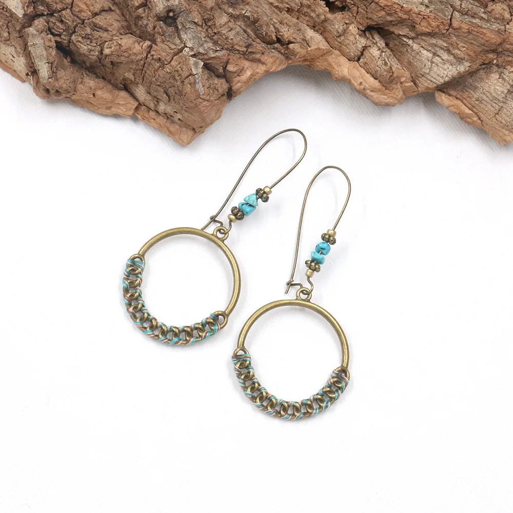 Женские винтажные серьги подвески Boho Из бронзового сплава с полыми кругами из