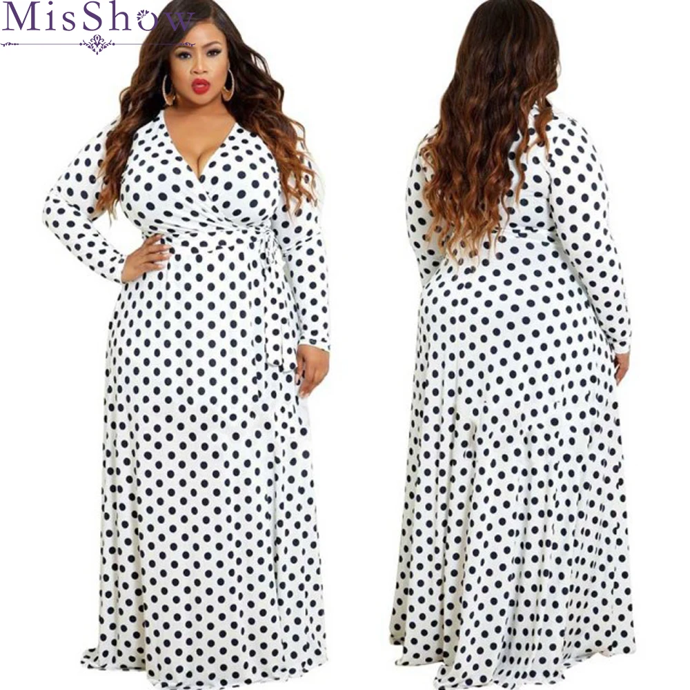 2019 весеннее длинное платье в горошек большого размера 3XL 4XL 5XL Boho пляжное туника