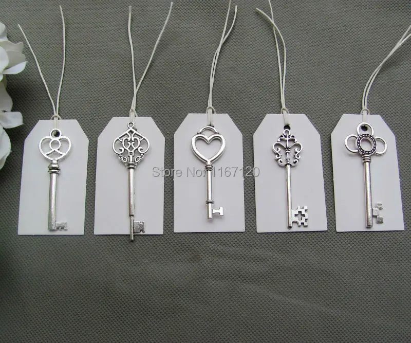 Смешанные 50 шт антикварные серебряные скелетоны + белые бирки Свадебные