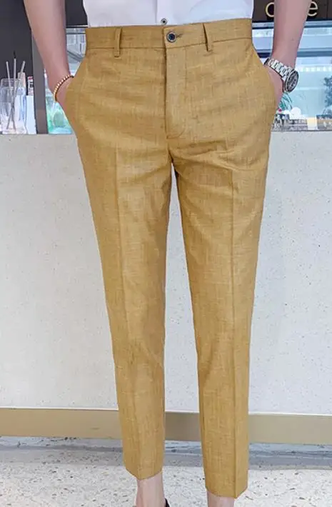 Apricot Men Pants Мужской костюм брюки мужские s платье брюки для свадебной вечеринки формальные брюки облегающие повседневные однотонные синие брюки парфюм masculino - Цвет: Apricot Men Pants