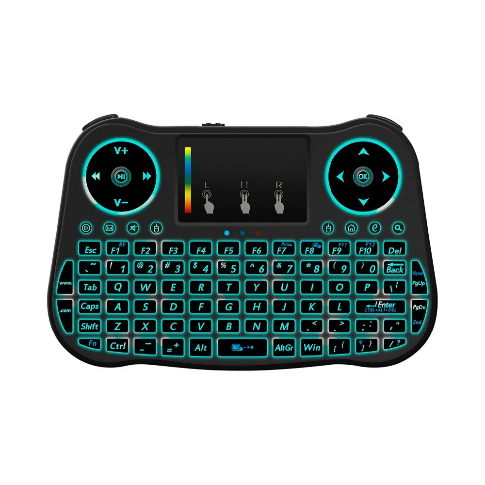 MT08 русская английская мини беспроводная клавиатура с подсветкой 2,4 GHz Air mouse Touchpad для Android tv Box notebook PC