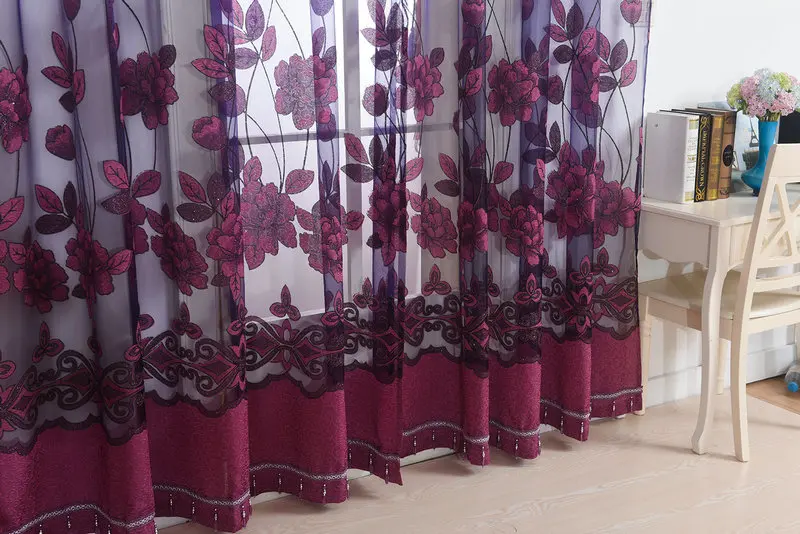 New Arrival Fashion window custom made embroidered / violet tulle beads curtain for the bedroom design sheer voile | Дом и сад
