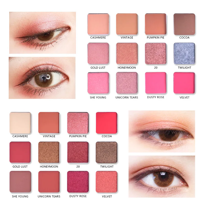 12 цветов Shimmer Glitter Eye Shadow Powder Matt Eyeshadow Cosmetic Макияж brochas maquillaje profesional кисти для