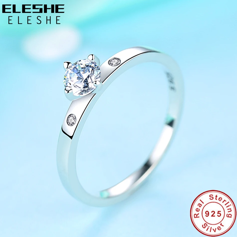 ELESHE, 925 пробы, серебряные свадебные кольца для женщин, классические, кубический цирконий, кристалл, капли, кольца на палец, серебро, S925 ювелирные изделия
