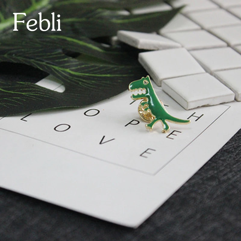 Febli Children's Brooch Green Dinosaur Shape Cartoon Lovely Contracted High Quality Sweater Decorations | Украшения и