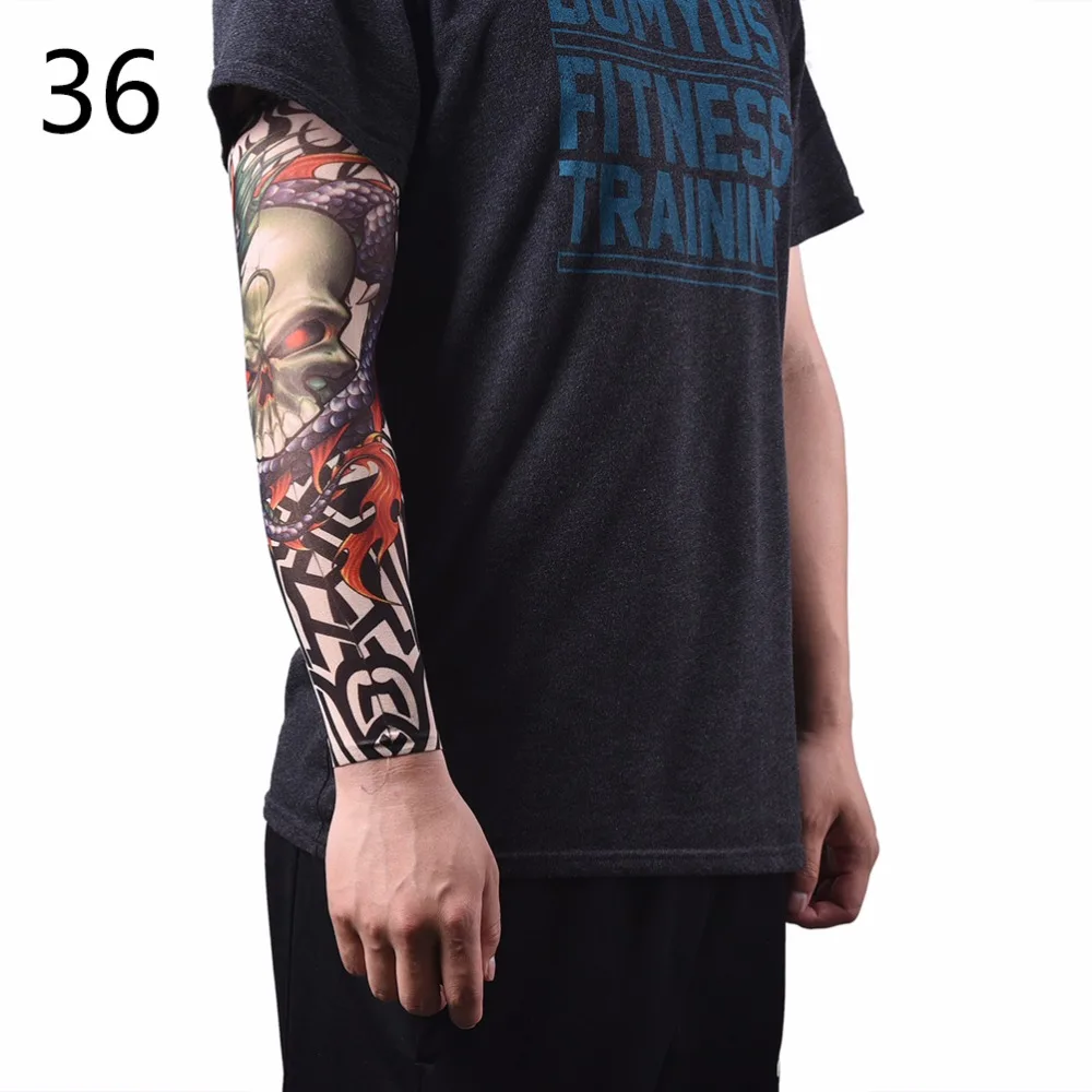 Hot Arm Warmer Skins Proteive Nylon Stretchy Fake Temporary Tattoo Sleeves Designs Body Stockings Tatoos Cool Men Women | Спорт и