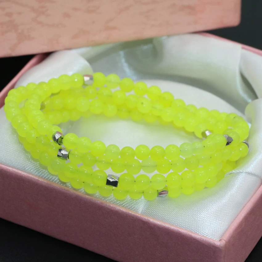 Бесплатная доставка длинные цепи 4 ряда Lemon нефриты Халцедон камень мм круглые