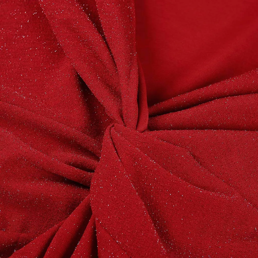 Модные женские платья с длинным рукавом Красный V образным вырезом Свадебная