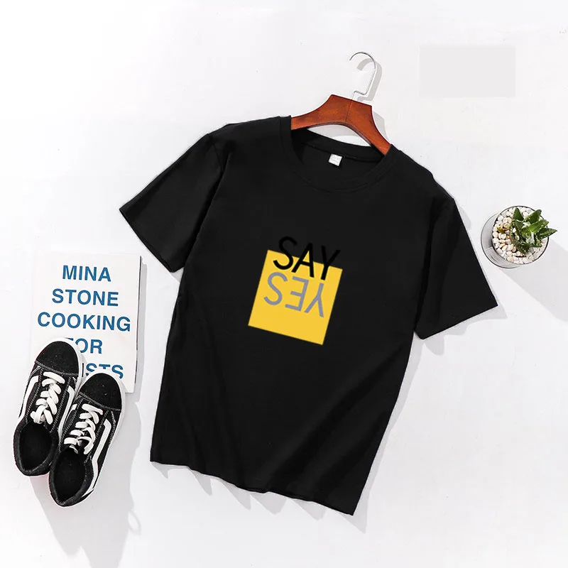 Shellsuning Корейская футболка для женщин новые летние Письмо печати с круглым