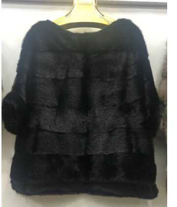 black Tatyana furclub натуральное меховое пальто розовая меховая шуба из натуральной норки Зимняя меховая куртка для женщин повседневные топы с круглым вырезом полного размера плюс - Цвет: black