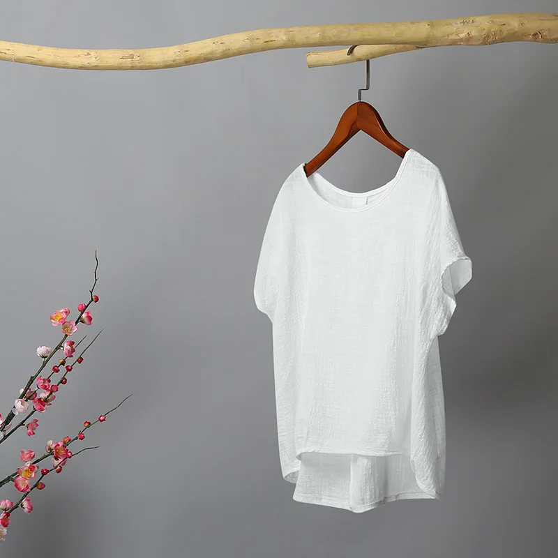 Romacci Retro Women Plus Size Blouse Solid Irregular Low High Hemline blusas mulher elegantes Batwing Sleeve Loose Vacation Wear | Женская