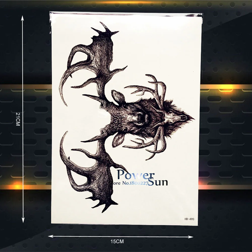 Горячие 3D настоящие олени Временные татуировки лося рога Водонепроницаемая