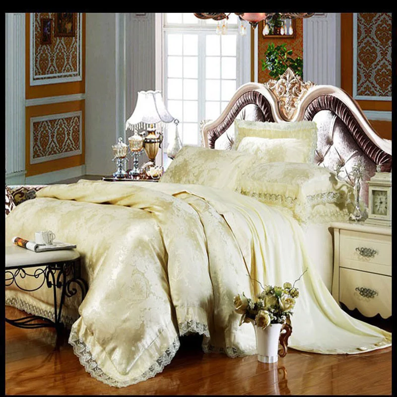 Luxury Lace Bedding Sets Modal Tencel Bed Sheet Satin Jacquard Duvet Cover Linen King/Queen Size Coverlet | Дом и сад
