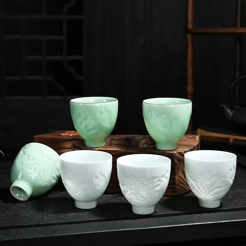 Сине-белые фарфоровые чайные чашки с цветком лотоса 1 шт. кунг-фу мастер чайная