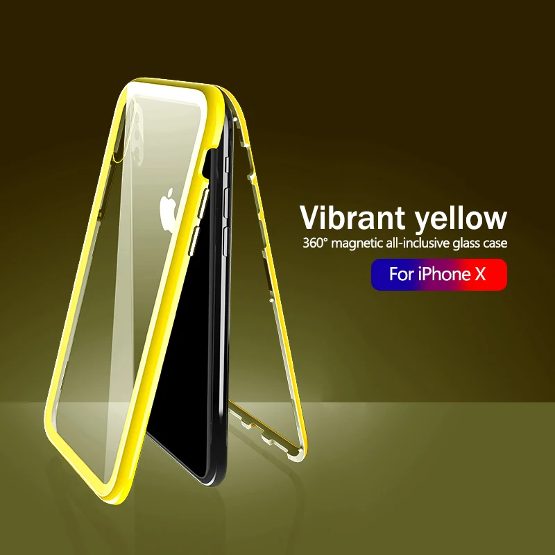 Роскошный Магнитный чехол для телефона для iPhone XS Max XR X 10, Магнитный чехол из закаленного стекла для iPhone 8, 7, 6, 6S Plus, Etui, чехол, аксессуары - Цвет: Yellow