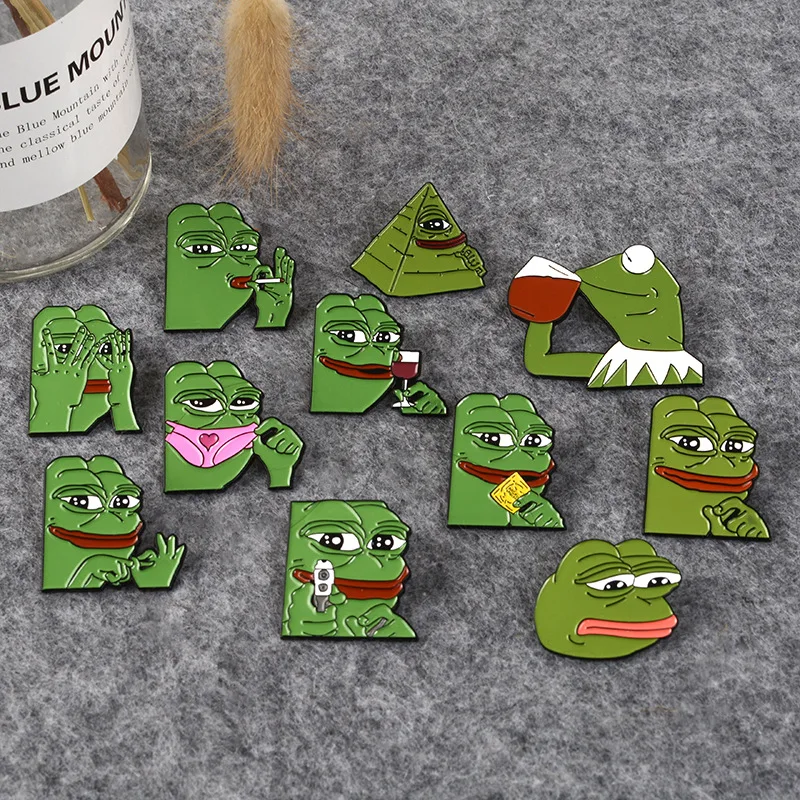 Эмалированные булавки Pepe в виде лягушки забавная брошь пирамиды птицы животного