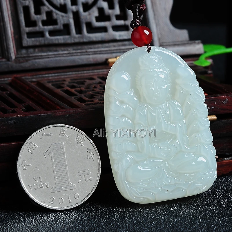 Красивый натуральный белый нефритовый резной китайский кулон тысячи ручек