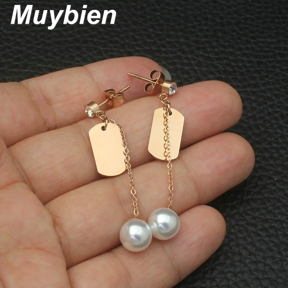 Новый стиль личности моды Нержавеющая сталь изделия имитация жемчуга Длинные