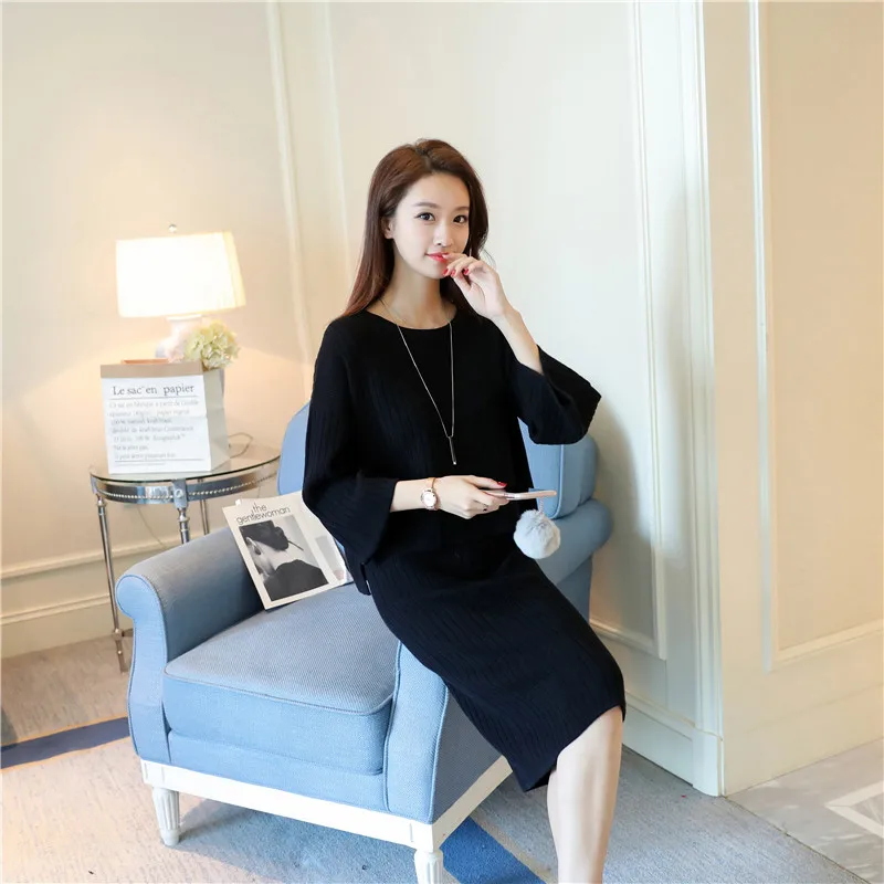 2019 реальные фото вертикальные полосы тонкий комплект вязаная юбка Свитера