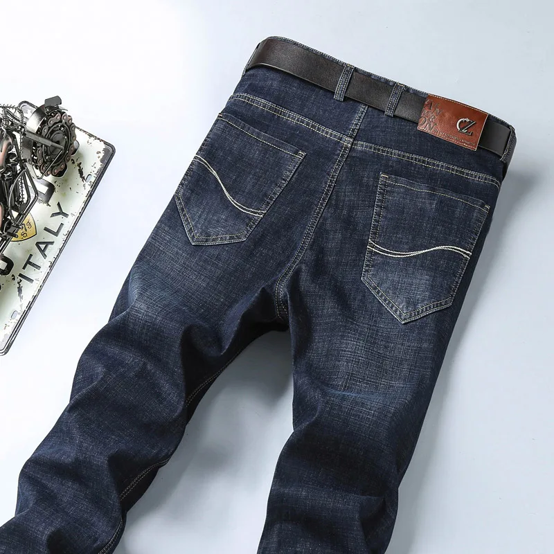 Джинсы мужские прямые стрейчевые модные брюки из денима деловой стиль
