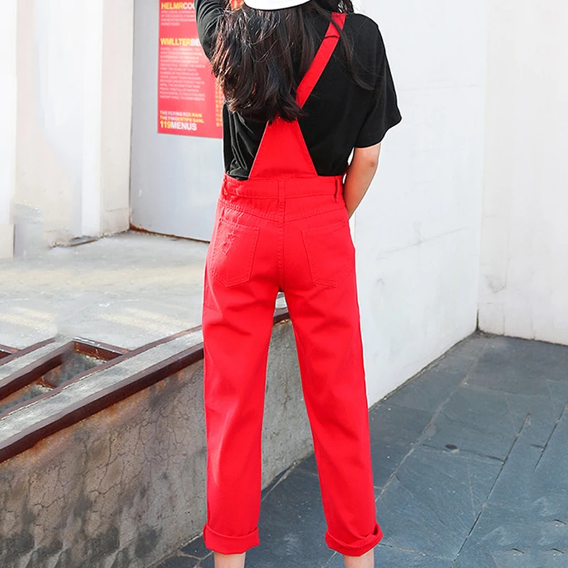 Джинсовые комбинезон женщин однотонные рваные джинсы Песочник Для в Корейском