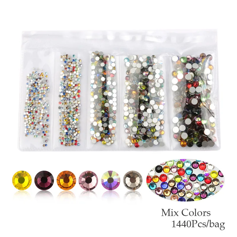 mix color Новинка разные размеры: SS4 SS6 SS12 SS16 SS20 красочные 1440 шт. 3D не исправленный для искусства ногтя Flatback Стразы для украшения для одежды - Цвет: mix color