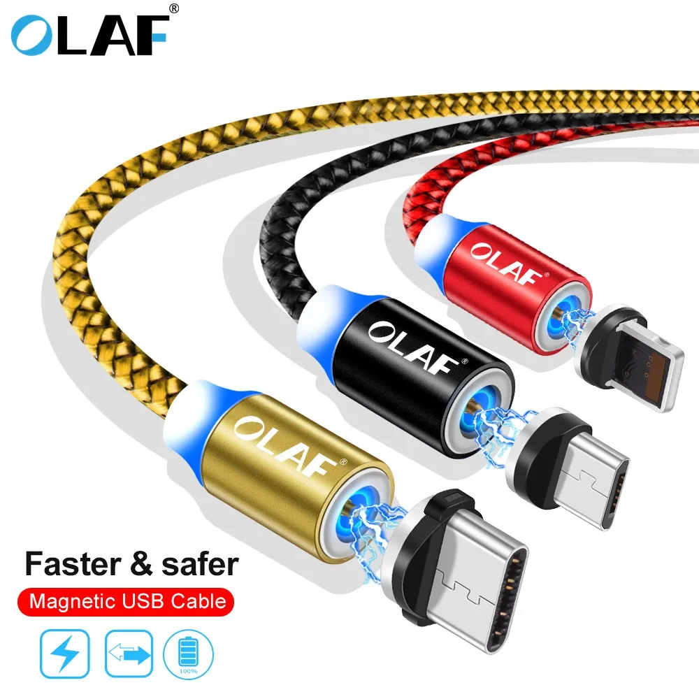 OLAF 1 м 2 светодиодный кабель для быстрой зарядки Micro USB Тип C Xiaomi Redmi Note 7 Mi9 Магнитный