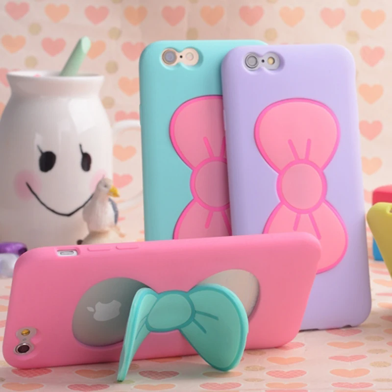 Для Iphone 7 plus 3D Мультфильм Case Симпатичные Смычка Бабочки Стенд Держатель обложка