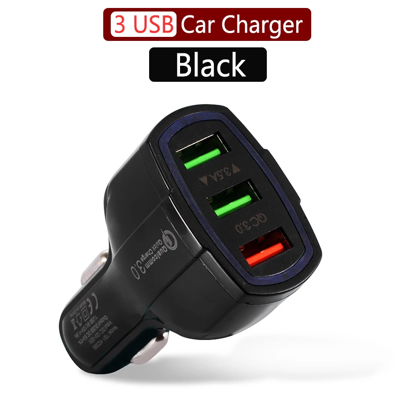 QC 3,0 быстрое зарядное устройство, автомобильные зарядные устройства для samsung Xiaomi huawei, адаптер быстрой зарядки, автомобильное зарядное устройство для мобильного телефона для iPhone iPad - Тип штекера: QC3.0 3 USB Black