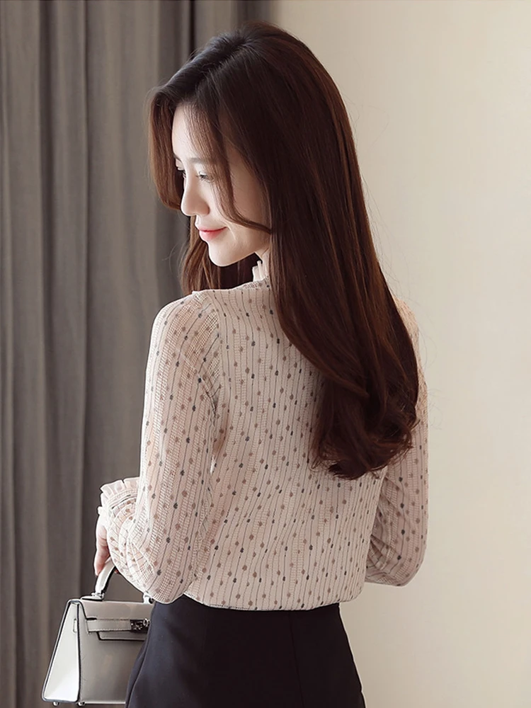 

spring Slim fit Women's Clothing Korean Blouses print chiffon woman tops shirts spring fashion shirt blusas mujer de moda new