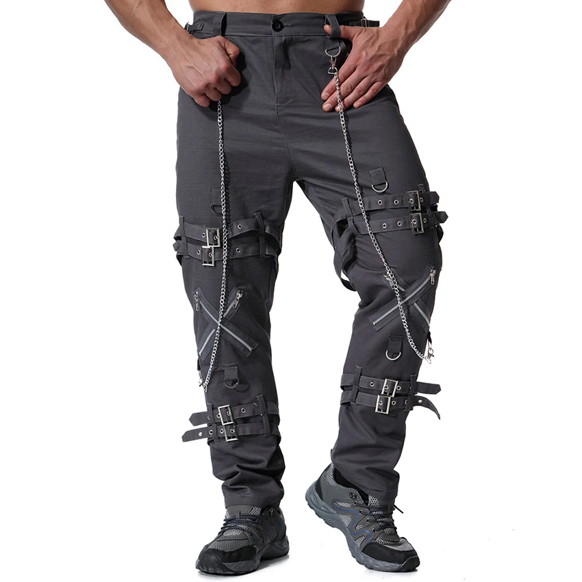 Новые мужские брюки весна осень 2019 рабочие с металлическим украшением модные